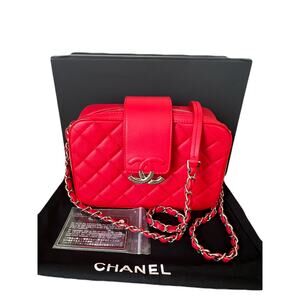 421 Chanel Red Caviar Camera Bag Silver Hardware